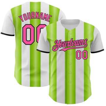 Custom White Pink Neon Green-Black Gradient Vertical Stripe Argentina Style Authentic Baseball Jersey