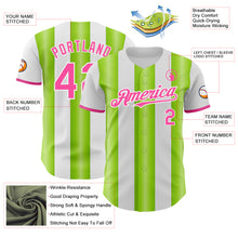 Load image into Gallery viewer, Custom White Pink-Neon Green Gradient Vertical Stripe Argentina Style Authentic Baseball Jersey
