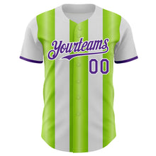Load image into Gallery viewer, Custom White Purple-Neon Green Gradient Vertical Stripe Argentina Style Authentic Baseball Jersey
