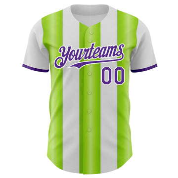 Custom White Purple-Neon Green Gradient Vertical Stripe Argentina Style Authentic Baseball Jersey