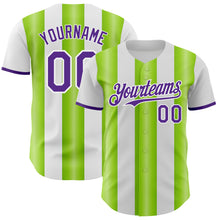 Load image into Gallery viewer, Custom White Purple-Neon Green Gradient Vertical Stripe Argentina Style Authentic Baseball Jersey
