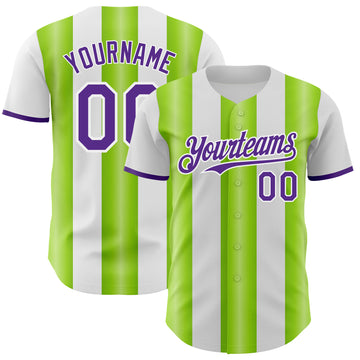 Custom White Purple-Neon Green Gradient Vertical Stripe Argentina Style Authentic Baseball Jersey