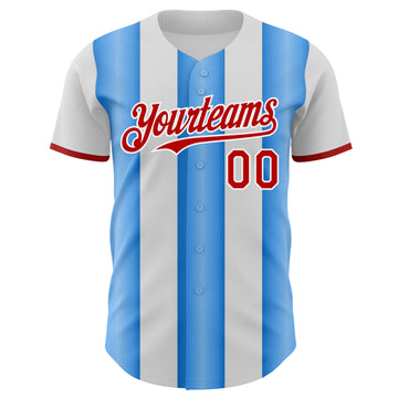 Custom White Red-Electric Blue Gradient Vertical Stripe Argentina Style Authentic Baseball Jersey