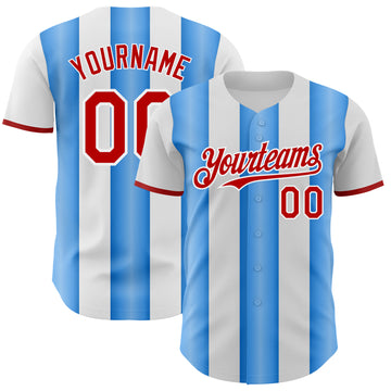 Custom White Red-Electric Blue Gradient Vertical Stripe Argentina Style Authentic Baseball Jersey