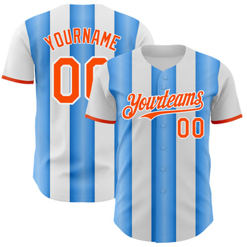 Custom White Orange-Electric Blue Gradient Vertical Stripe Argentina Style Authentic Baseball Jersey