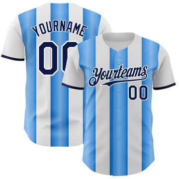 Custom White Navy-Electric Blue Gradient Vertical Stripe Argentina Style Authentic Baseball Jersey