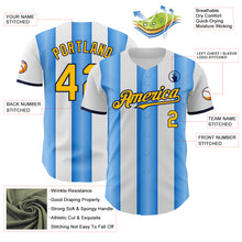 Load image into Gallery viewer, Custom White Gold Electric Blue-Navy Gradient Vertical Stripe Argentina Style Authentic Baseball Jersey
