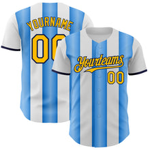 Load image into Gallery viewer, Custom White Gold Electric Blue-Navy Gradient Vertical Stripe Argentina Style Authentic Baseball Jersey
