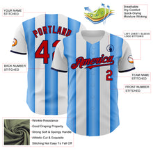 Load image into Gallery viewer, Custom White Red Electric Blue-Navy Gradient Vertical Stripe Argentina Style Authentic Baseball Jersey
