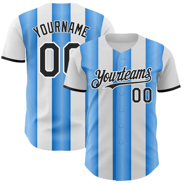 Custom White Black-Electric Blue Gradient Vertical Stripe Argentina Style Authentic Baseball Jersey