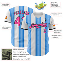 Load image into Gallery viewer, Custom White Pink Electric Blue-Black Gradient Vertical Stripe Argentina Style Authentic Baseball Jersey

