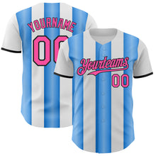 Load image into Gallery viewer, Custom White Pink Electric Blue-Black Gradient Vertical Stripe Argentina Style Authentic Baseball Jersey
