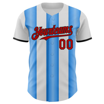 Custom White Red Electric Blue-Black Gradient Vertical Stripe Argentina Style Authentic Baseball Jersey