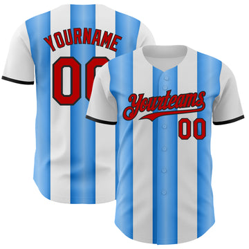 Custom White Red Electric Blue-Black Gradient Vertical Stripe Argentina Style Authentic Baseball Jersey