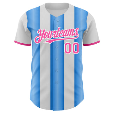 Custom White Pink-Electric Blue Gradient Vertical Stripe Argentina Style Authentic Baseball Jersey
