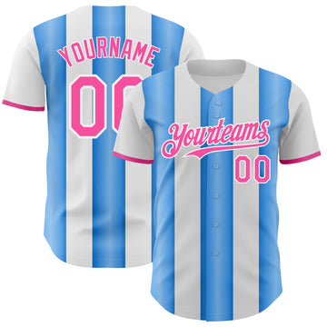 Custom White Pink-Electric Blue Gradient Vertical Stripe Argentina Style Authentic Baseball Jersey
