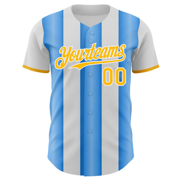 Custom White Gold-Electric Blue Gradient Vertical Stripe Argentina Style Authentic Baseball Jersey