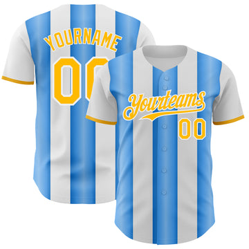 Custom White Gold-Electric Blue Gradient Vertical Stripe Argentina Style Authentic Baseball Jersey