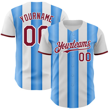 Custom White Crimson-Electric Blue Gradient Vertical Stripe Argentina Style Authentic Baseball Jersey