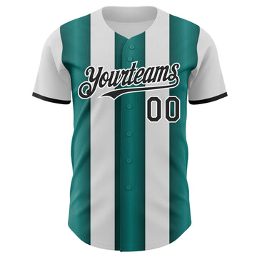 Custom White Black-Midnight Green Gradient Vertical Stripe Argentina Style Authentic Baseball Jersey