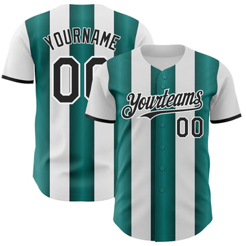 Custom White Black-Midnight Green Gradient Vertical Stripe Argentina Style Authentic Baseball Jersey