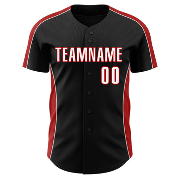Custom Black White-Red Classic Color Block Side Panel Stripe Authentic Baseball Jersey