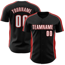 Загрузить изображение в средство просмотра галереи, Custom Black White-Red Classic Color Block Side Panel Stripe Authentic Baseball Jersey
