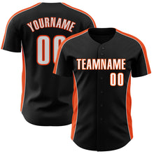 Charger l'image dans la galerie, Custom Black White-Orange Classic Color Block Side Panel Stripe Authentic Baseball Jersey
