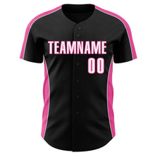 Laden Sie das Bild in den Galerie-Viewer, Custom Black White-Pink Classic Color Block Side Panel Stripe Authentic Baseball Jersey
