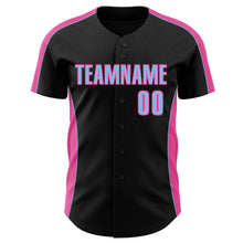 Laden Sie das Bild in den Galerie-Viewer, Custom Black Light Blue-Pink Classic Color Block Side Panel Stripe Authentic Baseball Jersey
