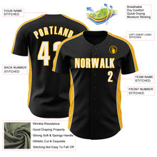 Загрузить изображение в средство просмотра галереи, Custom Black White-Gold Classic Color Block Side Panel Stripe Authentic Baseball Jersey

