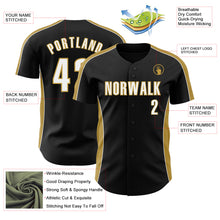 Загрузить изображение в средство просмотра галереи, Custom Black White-Old Gold Classic Color Block Side Panel Stripe Authentic Baseball Jersey
