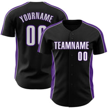 Загрузить изображение в средство просмотра галереи, Custom Black White-Purple Classic Color Block Side Panel Stripe Authentic Baseball Jersey
