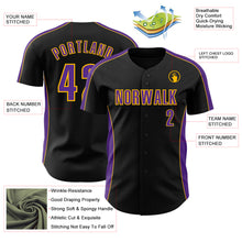 Загрузить изображение в средство просмотра галереи, Custom Black Purple-Gold Classic Color Block Side Panel Stripe Authentic Baseball Jersey
