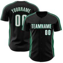 Загрузить изображение в средство просмотра галереи, Custom Black White-Kelly Green Classic Color Block Side Panel Stripe Authentic Baseball Jersey
