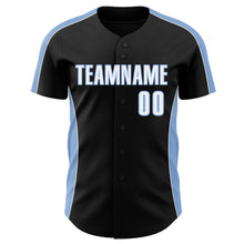 Загрузить изображение в средство просмотра галереи, Custom Black White-Light Blue Classic Color Block Side Panel Stripe Authentic Baseball Jersey
