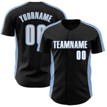 Загрузить изображение в средство просмотра галереи, Custom Black White-Light Blue Classic Color Block Side Panel Stripe Authentic Baseball Jersey
