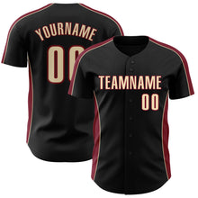 Load image into Gallery viewer, Custom Black Cream-Crimson Classic Color Block Side Panel Stripe Authentic Baseball Jersey
