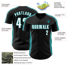Laden Sie das Bild in den Galerie-Viewer, Custom Black White-Teal Classic Color Block Side Panel Stripe Authentic Baseball Jersey
