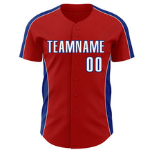 Laden Sie das Bild in den Galerie-Viewer, Custom Red White-Royal Classic Color Block Side Panel Stripe Authentic Baseball Jersey
