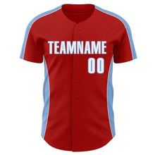 Load image into Gallery viewer, Custom Red White-Light Blue Classic Color Block Side Panel Stripe Authentic Baseball Jersey
