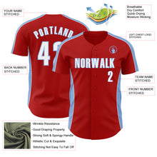 Load image into Gallery viewer, Custom Red White-Light Blue Classic Color Block Side Panel Stripe Authentic Baseball Jersey
