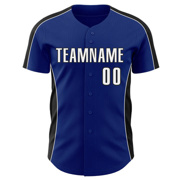 Custom Royal White-Black Classic Color Block Side Panel Stripe Authentic Baseball Jersey