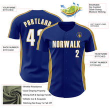 Charger l'image dans la galerie, Custom Royal White-Old Gold Classic Color Block Side Panel Stripe Authentic Baseball Jersey
