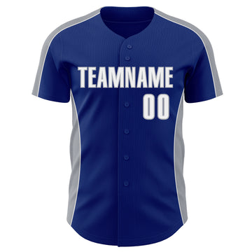 Custom Royal White-Gray Classic Color Block Side Panel Stripe Authentic Baseball Jersey