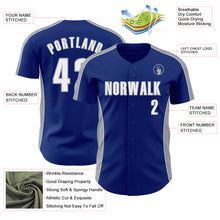 Load image into Gallery viewer, Custom Royal White-Gray Classic Color Block Side Panel Stripe Authentic Baseball Jersey
