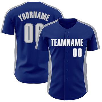 Custom Royal White-Gray Classic Color Block Side Panel Stripe Authentic Baseball Jersey
