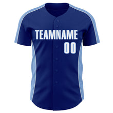 Load image into Gallery viewer, Custom Royal White-Light Blue Classic Color Block Side Panel Stripe Authentic Baseball Jersey
