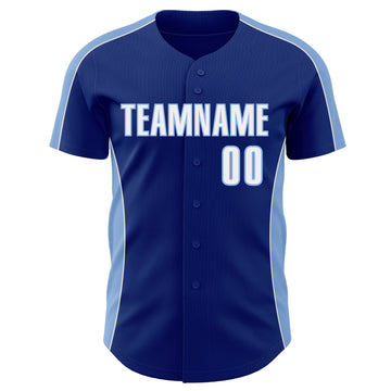 Custom Royal White-Light Blue Classic Color Block Side Panel Stripe Authentic Baseball Jersey
