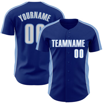 Custom Royal White-Light Blue Classic Color Block Side Panel Stripe Authentic Baseball Jersey